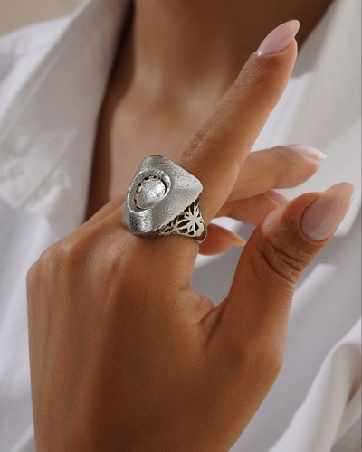 انگشتر قلوه ای ضمانت کتبی رنگ طلایی نقره ای